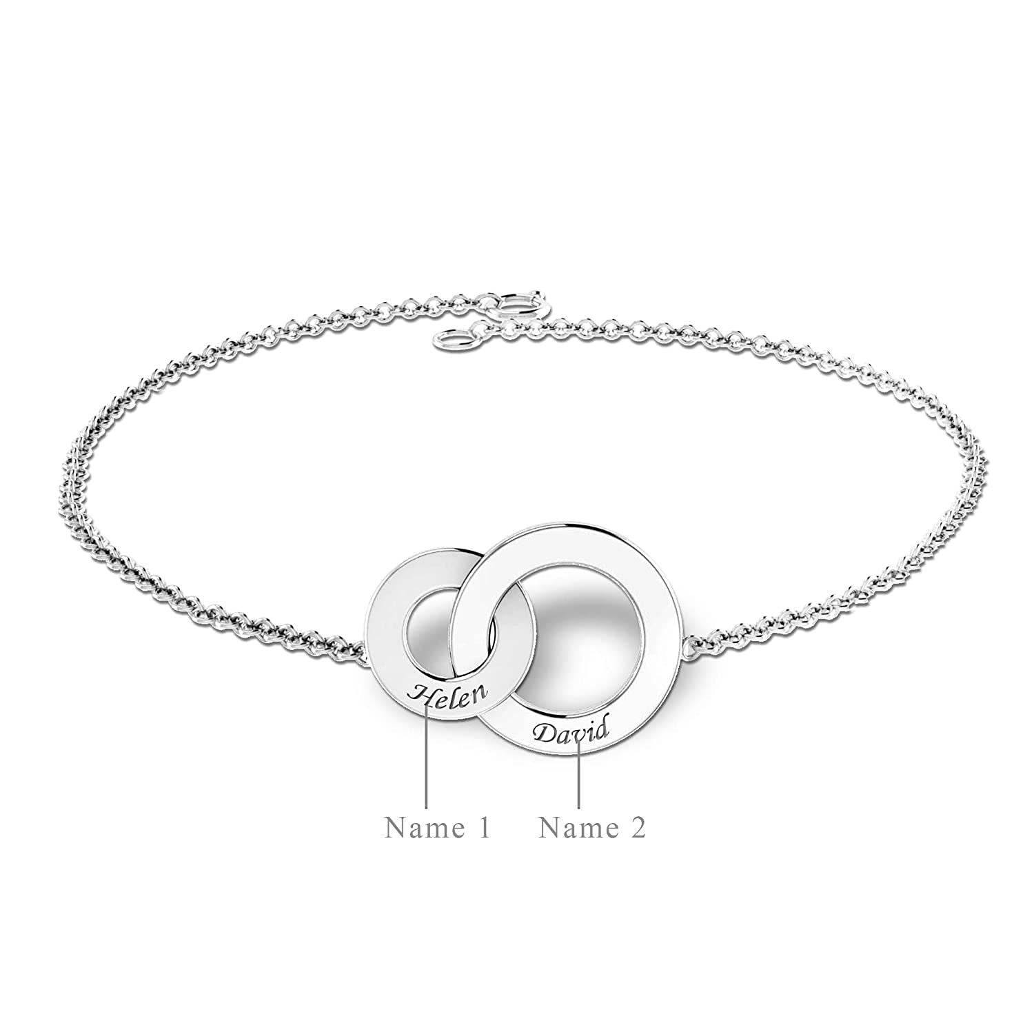 Personalised 925 Sterling Silver Initial Name Couple Bracelet for Women
