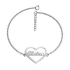 Personalised 925 Sterling Silver Heart Cut Out Name Bracelet for Teen Women