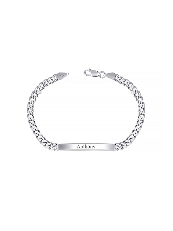 Personalised 925 Sterling Silver Engraved Name Curb-Link Bracelet for Men and Boys