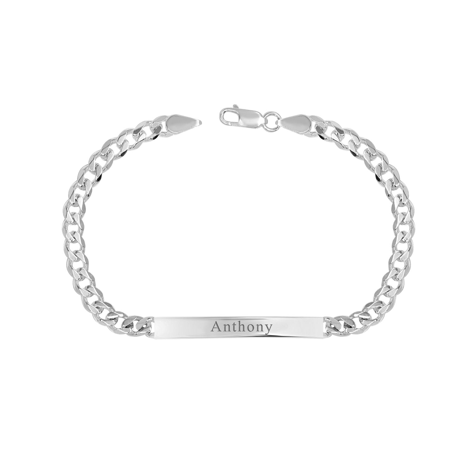 Personalised 925 Sterling Silver Engraved Name Curb-Link Bracelet for Men and Boys