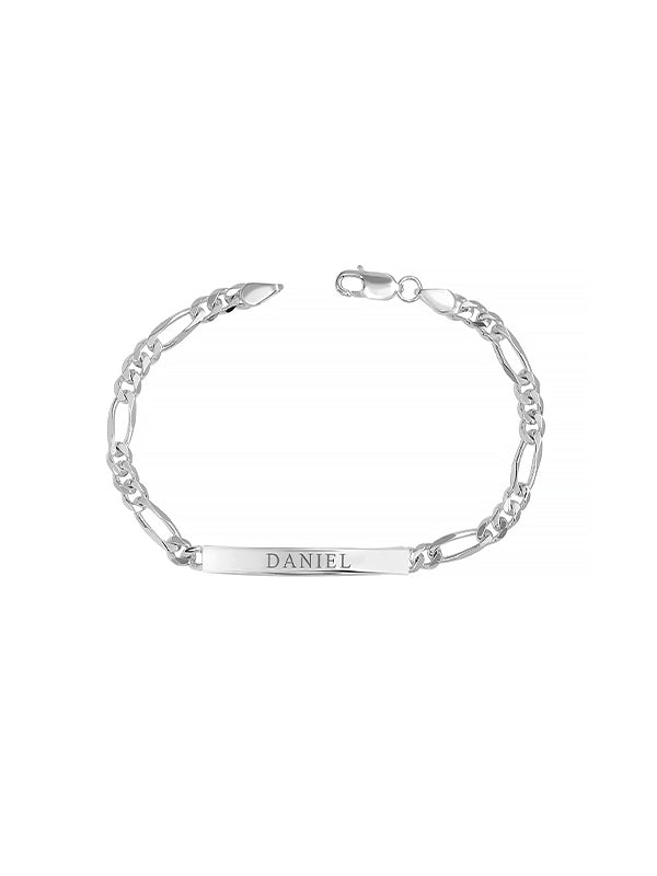 Personalised 925 Sterling Silver Engraved Name Figaro Chain Bracelet for Men and Boys