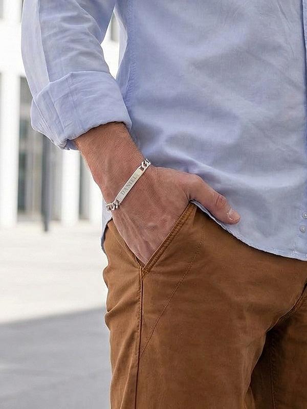 Personalized Engraved Figaro Bracelet for Men