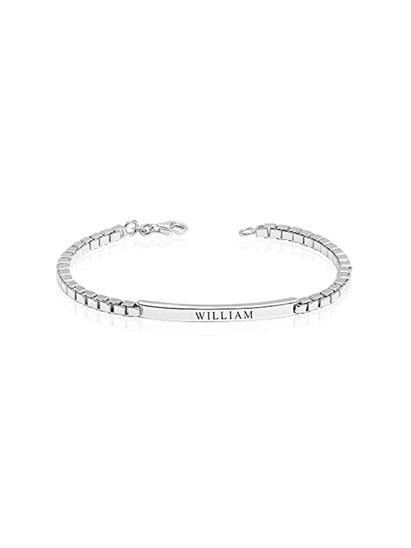 Personalised 925 Sterling Silver Engraved Round Box Chain ID Bracelet for Men and Boys
