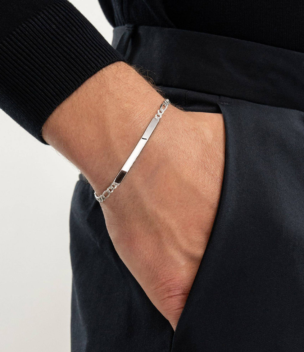 925 Sterling Silver Figaro Link ID Bracelet With Raksha Bandhan Gift Box For Brother
