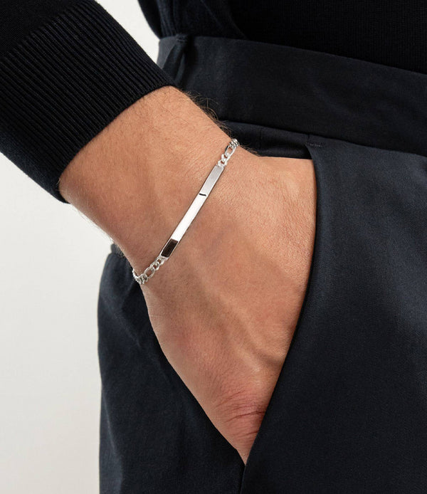 925 Sterling Silver Figaro Link ID Bracelet With Raksha Bandhan Gift Box For Brother