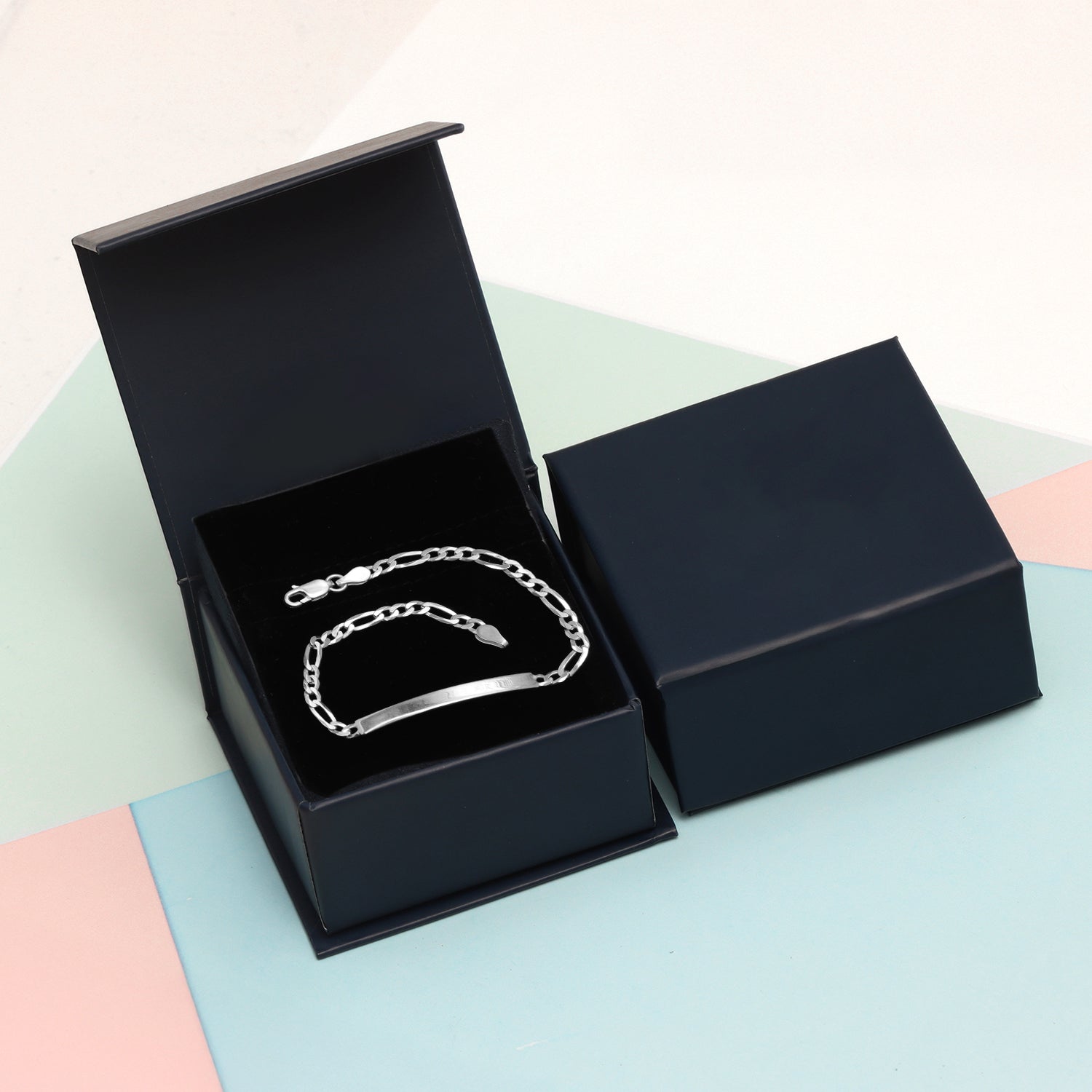 925 Sterling Silver Figaro Link ID Bracelet With Raksha Bandhan Gift Box For Brother
