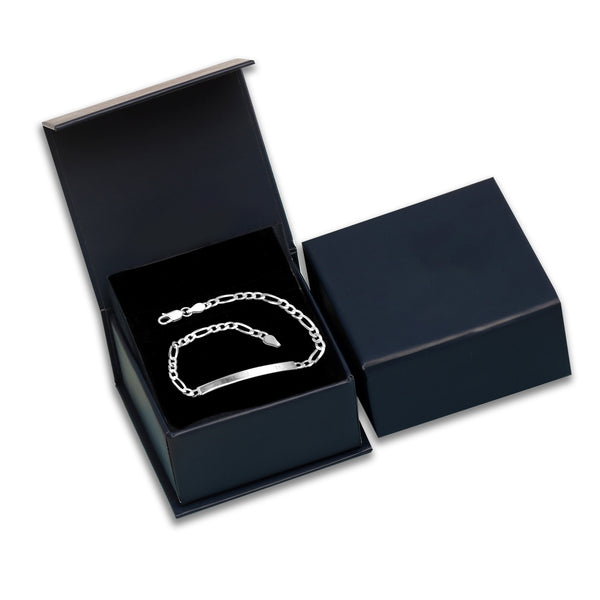 925 Sterling Silver Figaro Link ID Bracelet With Raksha Bandhan Gift Box For Brother