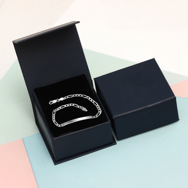 925 Sterling Silver Figaro Link ID Bracelet With Raksha Bandhan Gift Box For Brother