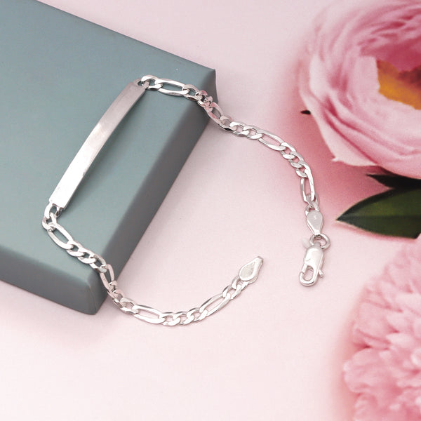 925 Sterling Silver Figaro Link ID Bracelet With Raksha Bandhan Gift Box For Brother