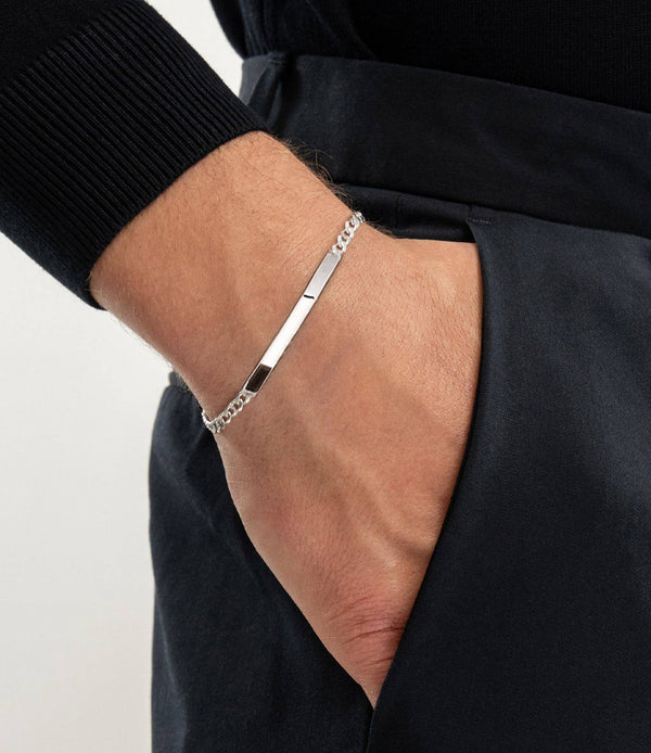 925 Sterling Silver Curb Link ID Bracelet for Men