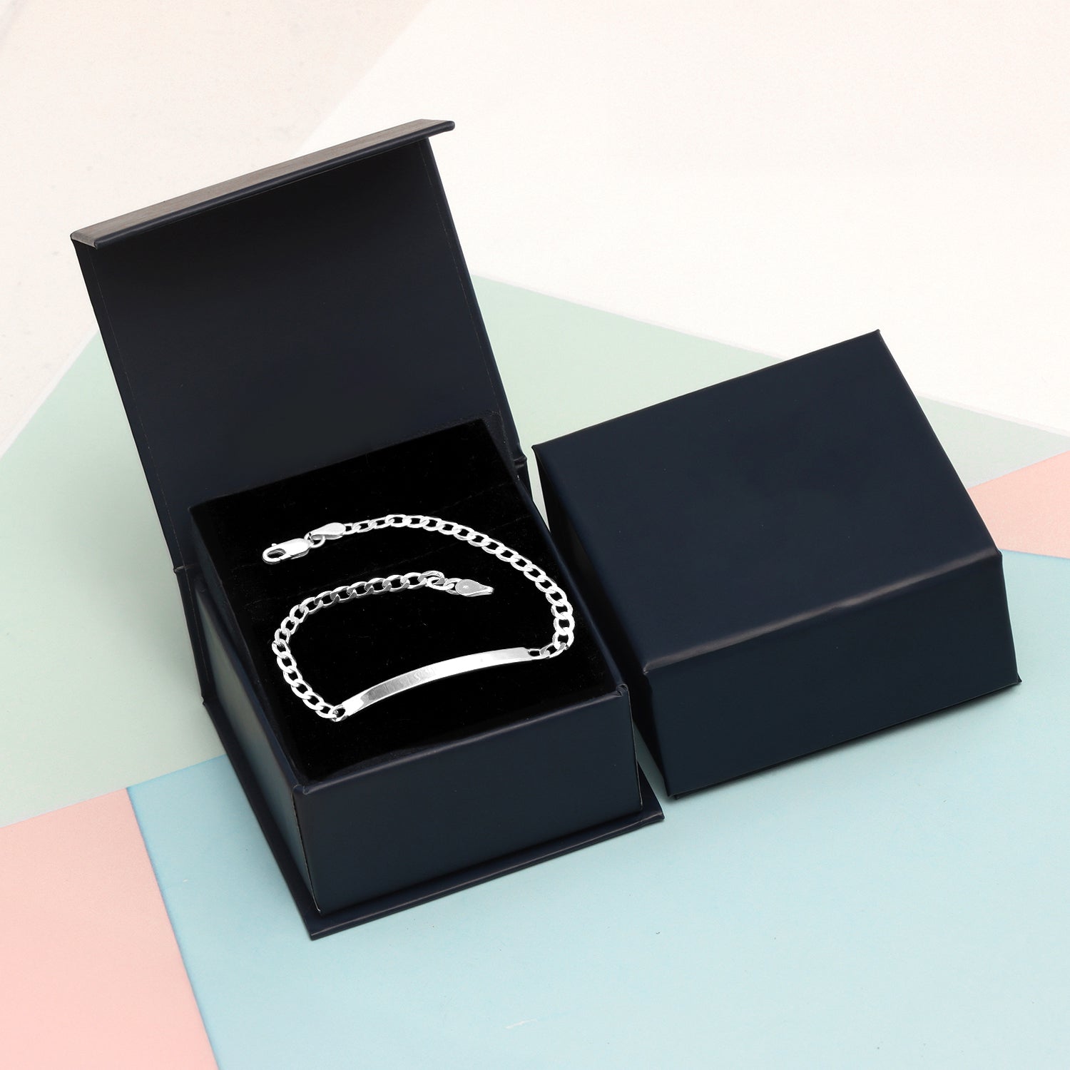 925 Sterling Silver Curb Link ID Bracelet With Raksha Bandhan Gift Box For Brother