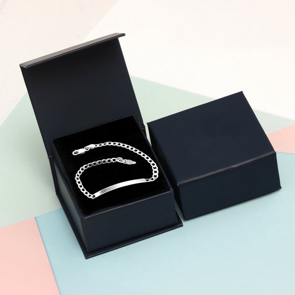 925 Sterling Silver Curb Link ID Bracelet With Raksha Bandhan Gift Box For Brother