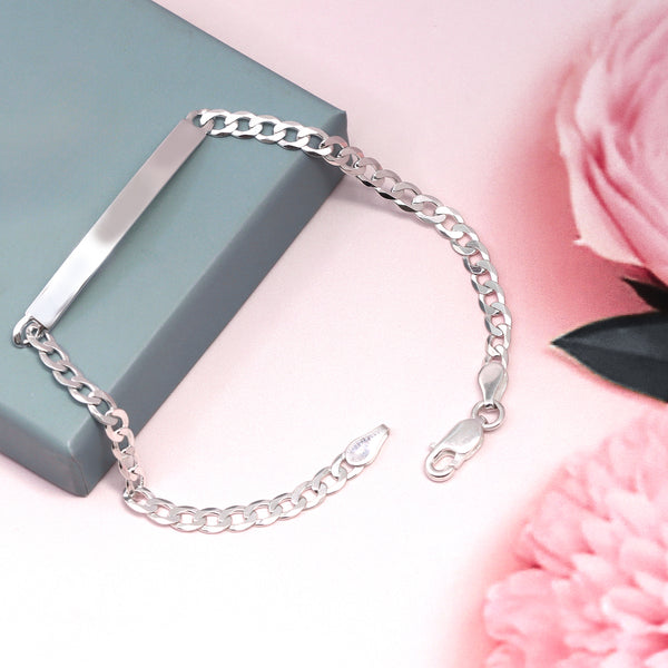 925 Sterling Silver Curb Link ID Bracelet for Men