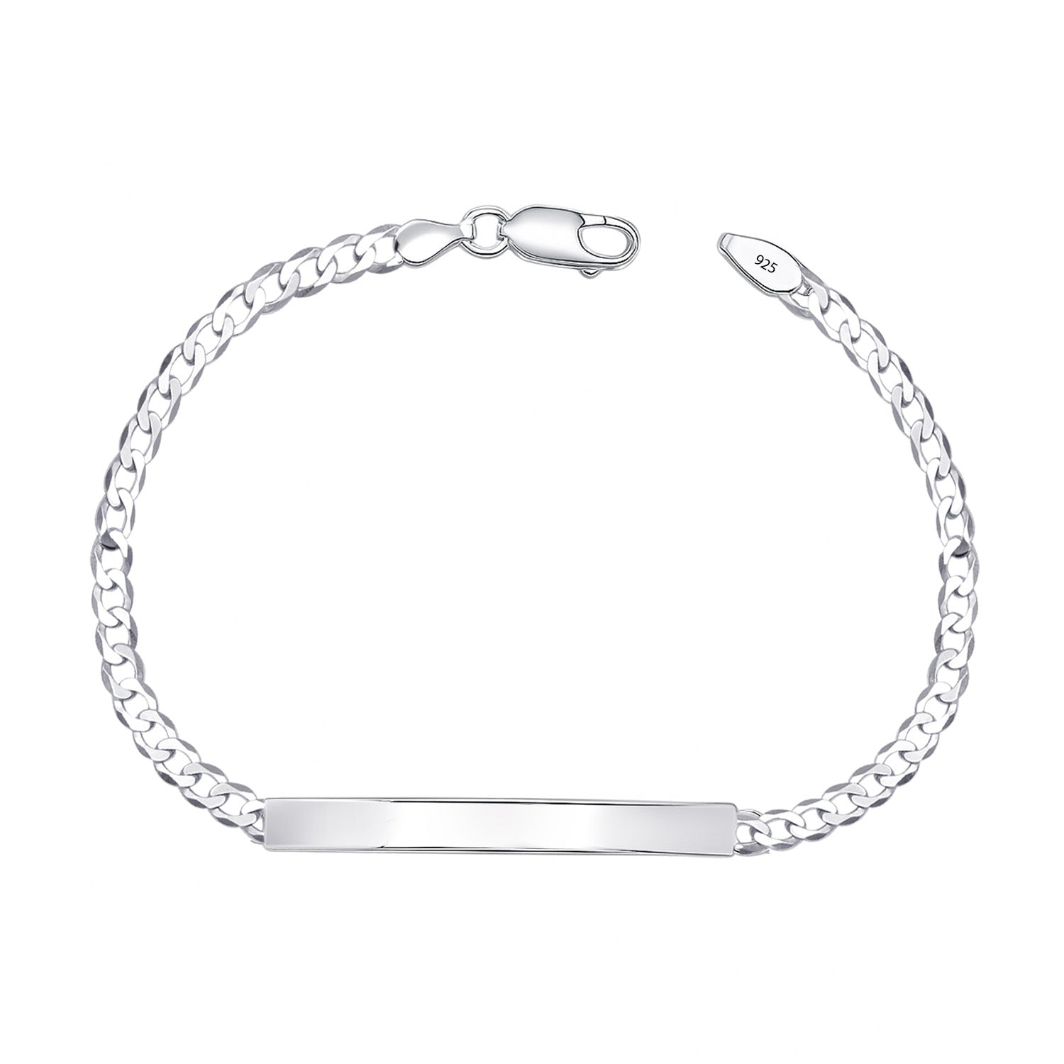 925 Sterling Silver Curb Link ID Bracelet for Men