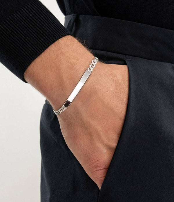925 Sterling Silver Curb Link ID Bracelet for Men