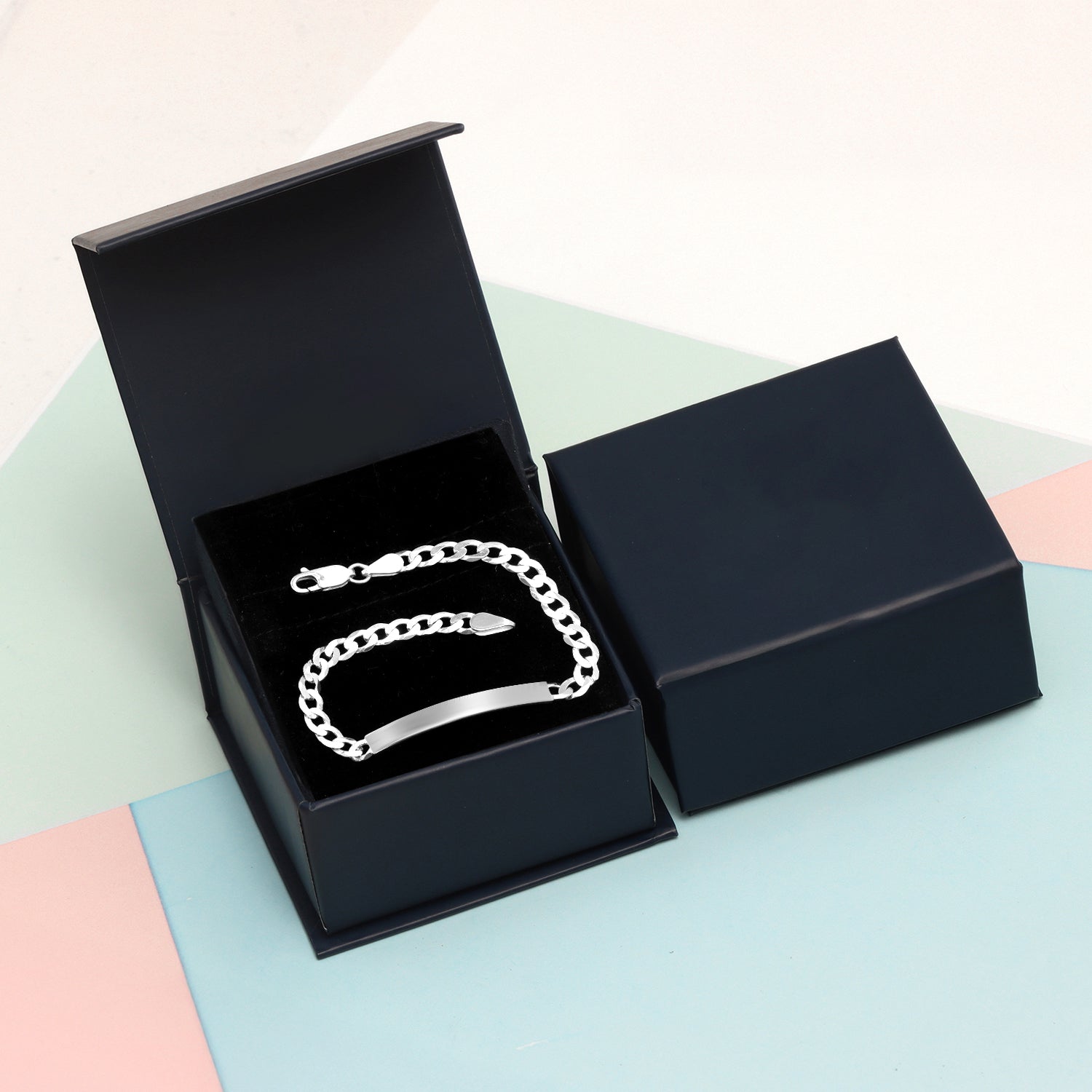 925 Sterling Silver Curb Link ID Bracelet With Raksha Bandhan Gift Box For Brother