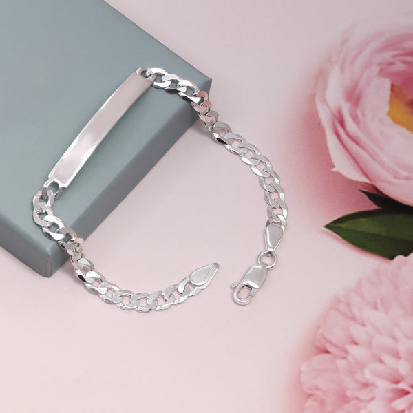 925 Sterling Silver Curb Link ID Bracelet for Men