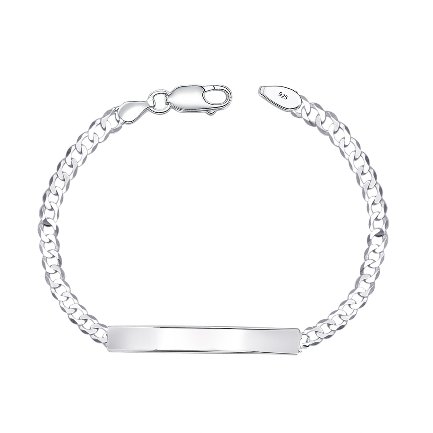 925 Sterling Silver Curb Link ID Bracelet for Men
