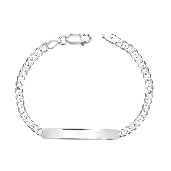 925 Sterling Silver Curb Link ID Bracelet for Men