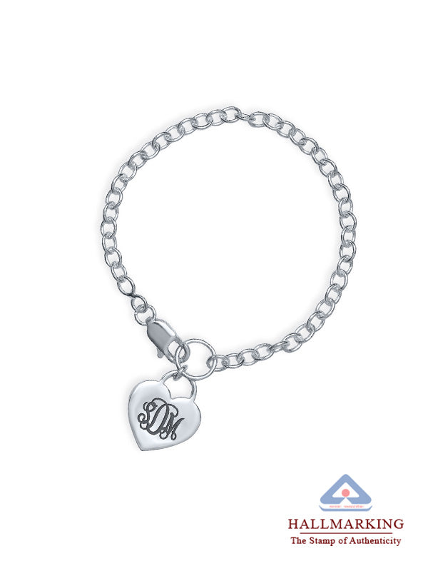 Personalized Heart Charm Link Bracelet
