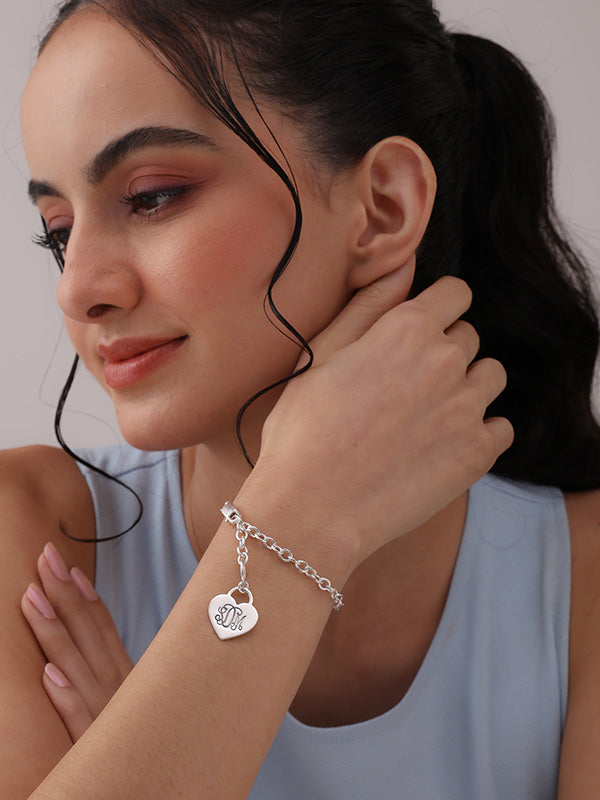 Personalized Heart Charm Link Bracelet