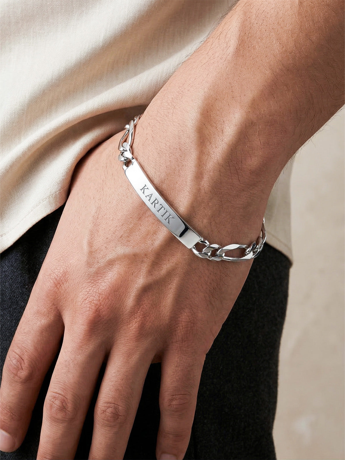 Personalized Engraved Figaro Bracelet for Men