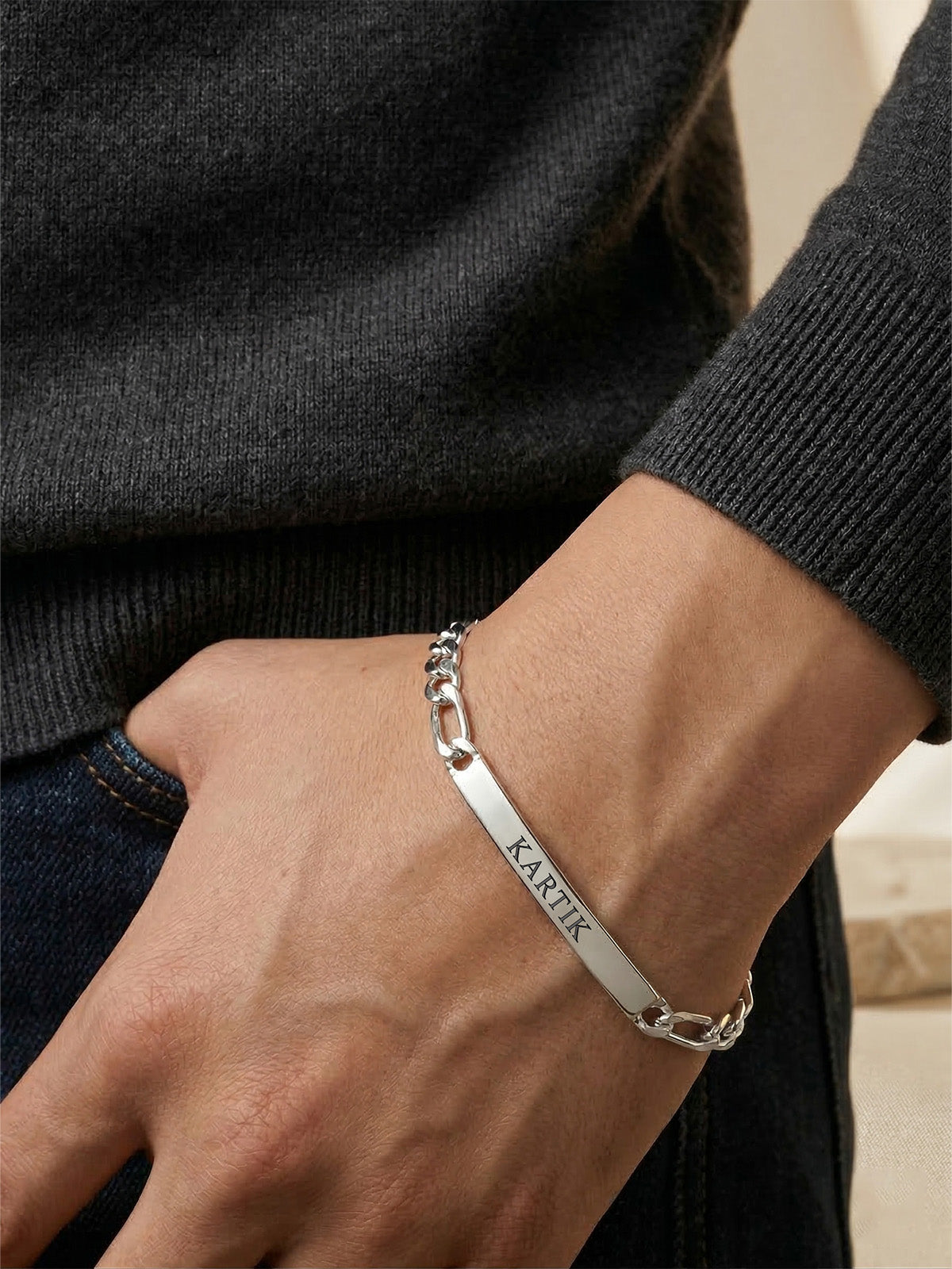 Personalized Engraved Figaro Bracelet for Men