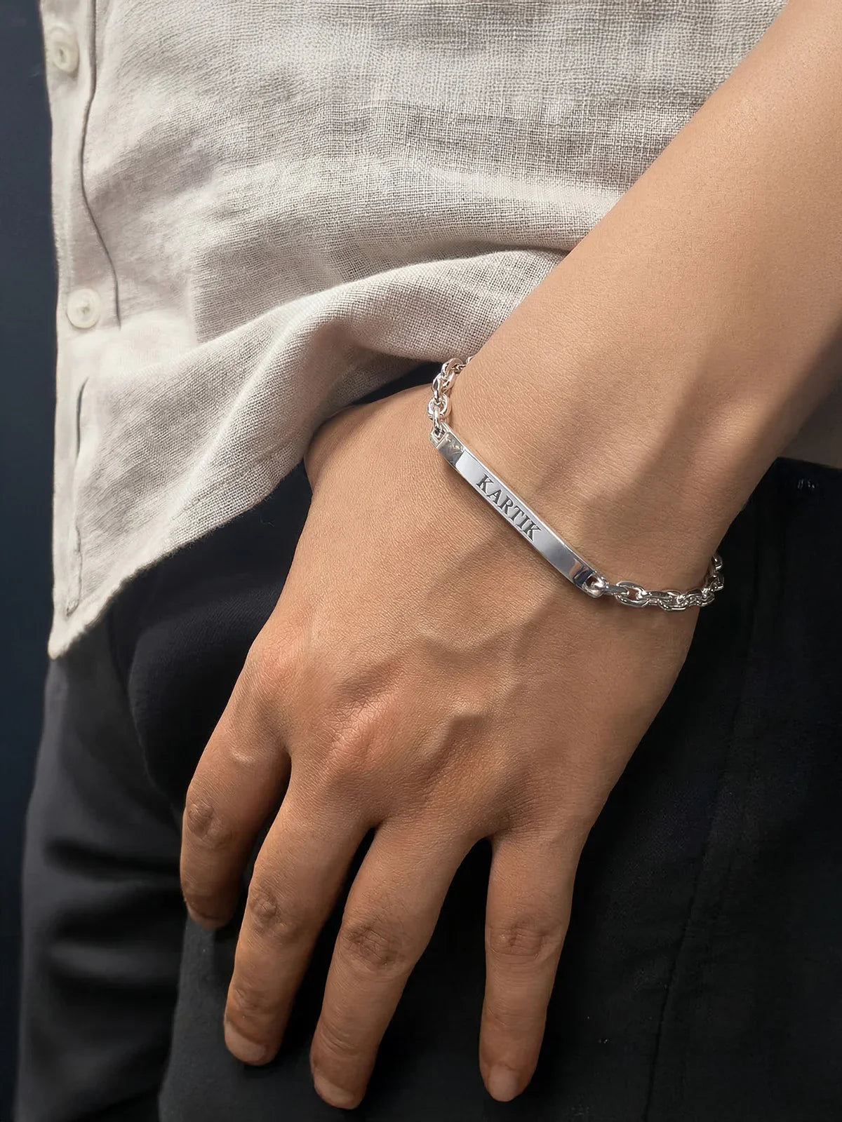 Personalized Cable Chain ID Bracelet for Men in 925 Sterling