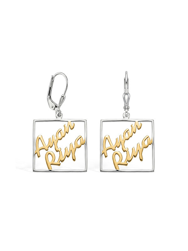 Personalized Two-Tone Couple Name Earrings