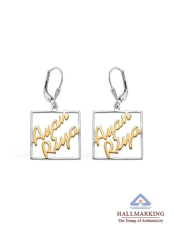 Personalized Two-Tone Couple Name Earrings