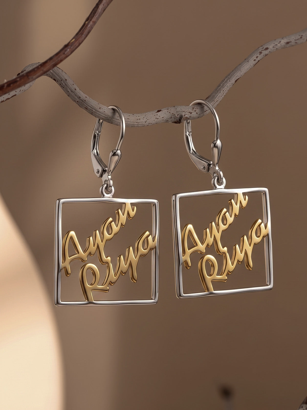 Personalized Two-Tone Couple Name Earrings