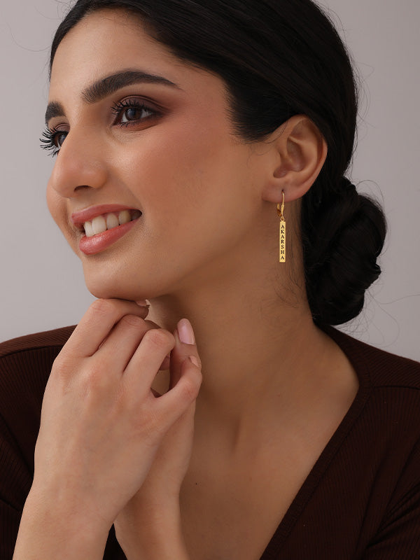 Personalized Gold Engraved Tag Earrings