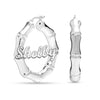 Personalised Customised 925 Sterling Silver Bamboo Name Hoop Earrings for Women and Girls