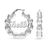 Personalised Customised 925 Sterling Silver Bamboo Name Hoop Earrings for Women and Girls 40 MM