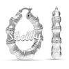 Personalised Customised 925 Sterling Silver Bamboo Name Hoop Earrings for Women and Girls 40 MM