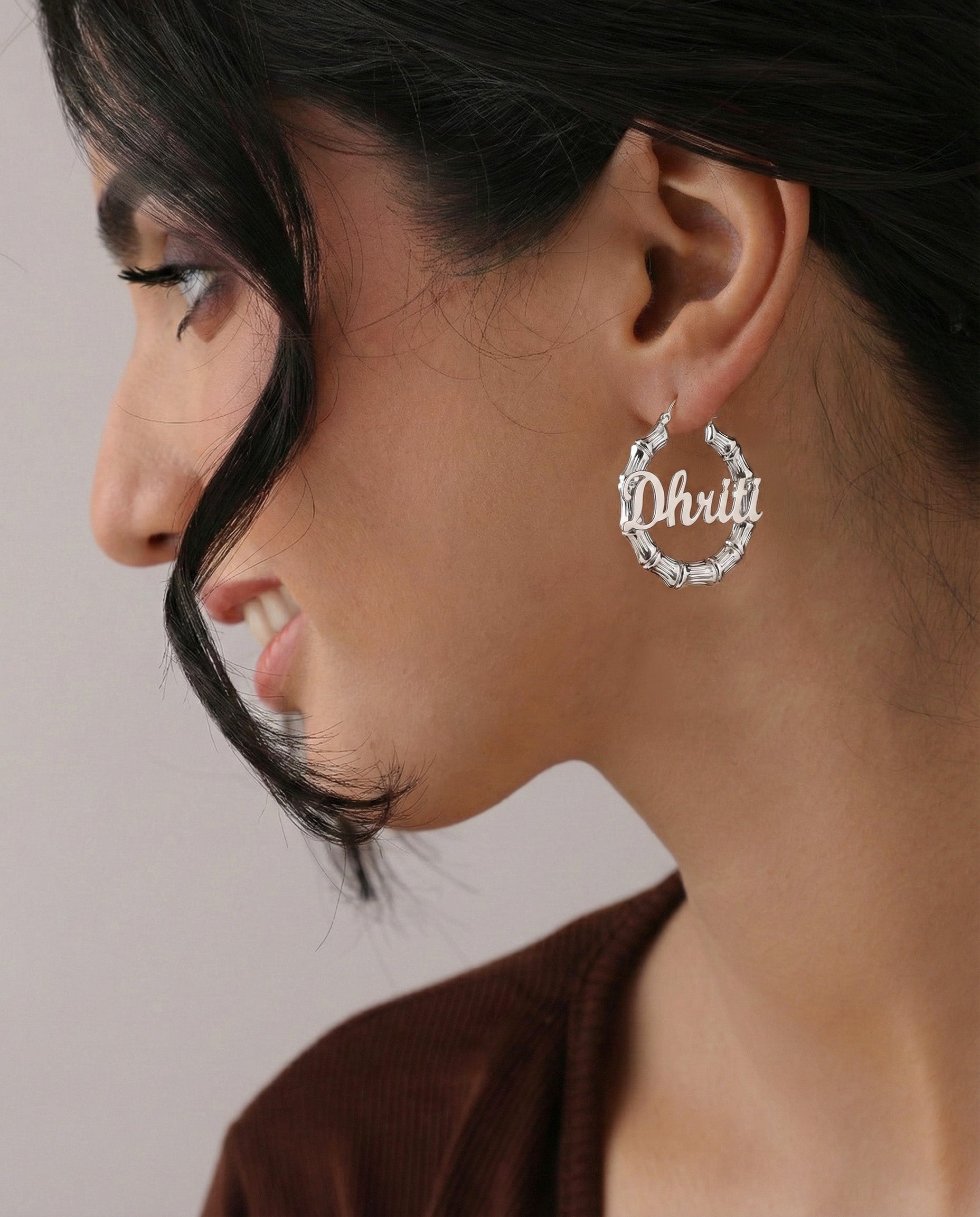 Personalized Bamboo Name Hoop Earrings