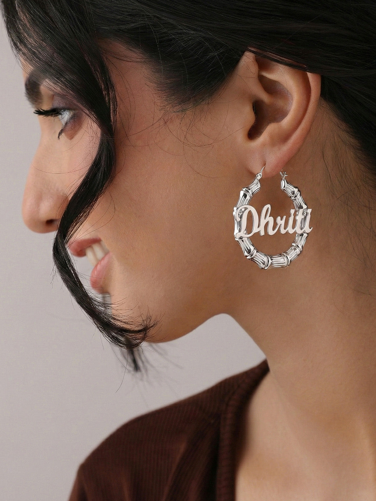 Personalized Bamboo Name Hoop Earrings