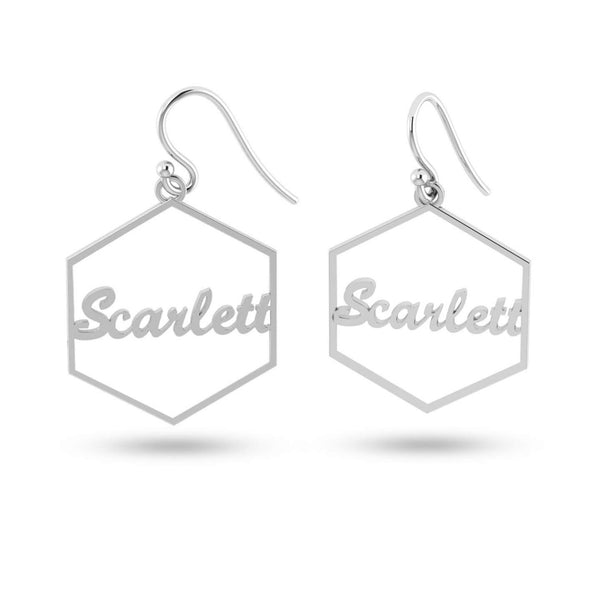 Personalised 925 Sterling Silver Name Hexagon Shape Earring for Teen Women