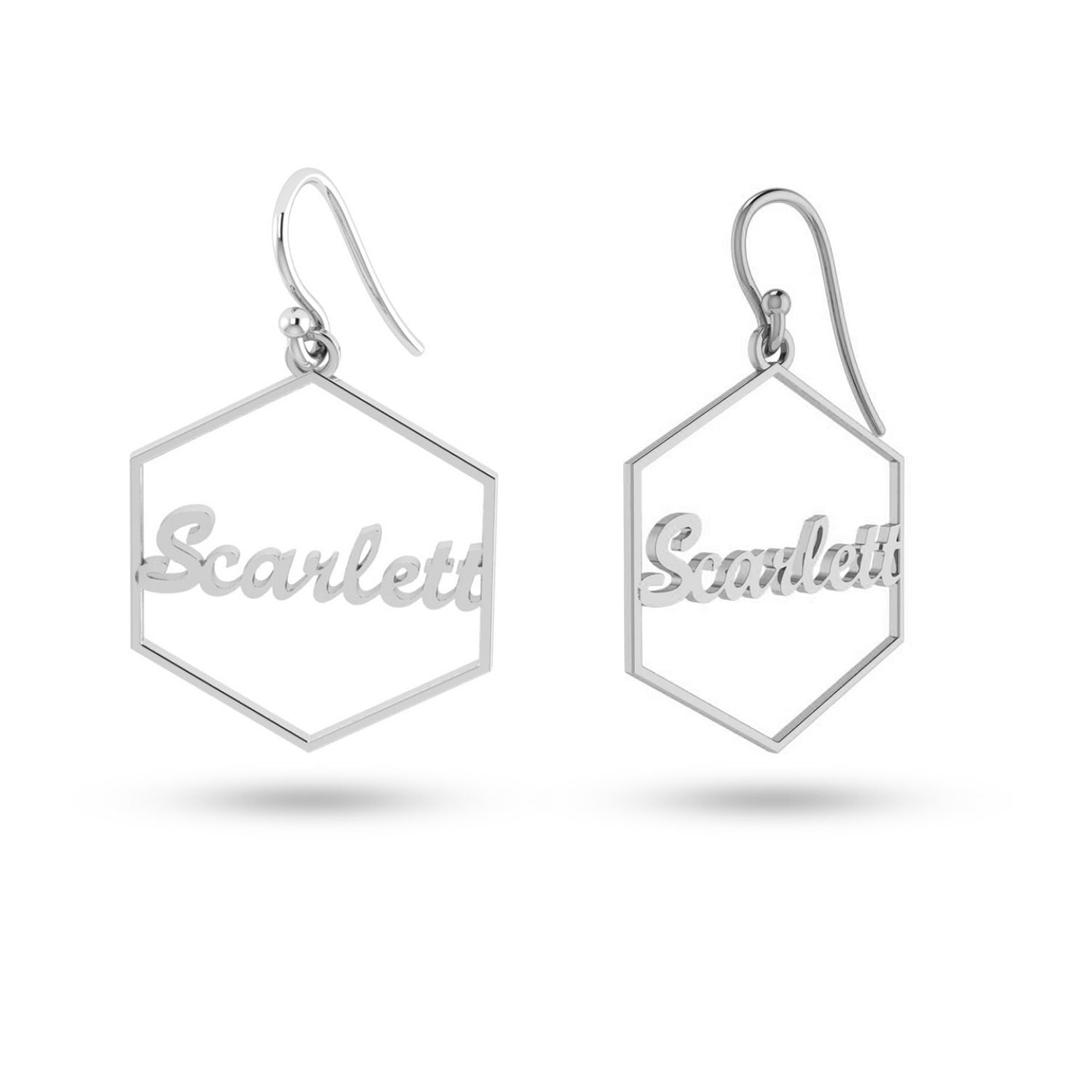 Personalised 925 Sterling Silver Name Hexagon Shape Earring for Teen Women
