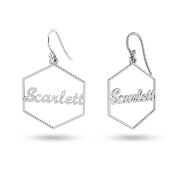 Personalised 925 Sterling Silver Name Hexagon Shape Earring for Teen Women