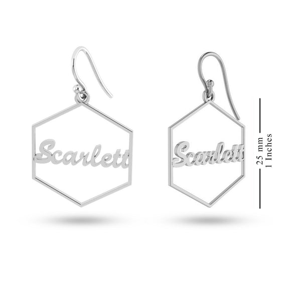 Personalised 925 Sterling Silver Name Hexagon Shape Earring for Teen Women