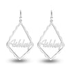 Personalised 925 Sterling Silver Name Rhombus Shape Earring for Teen Women