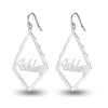 Personalised 925 Sterling Silver Name Rhombus Shape Earring for Teen Women