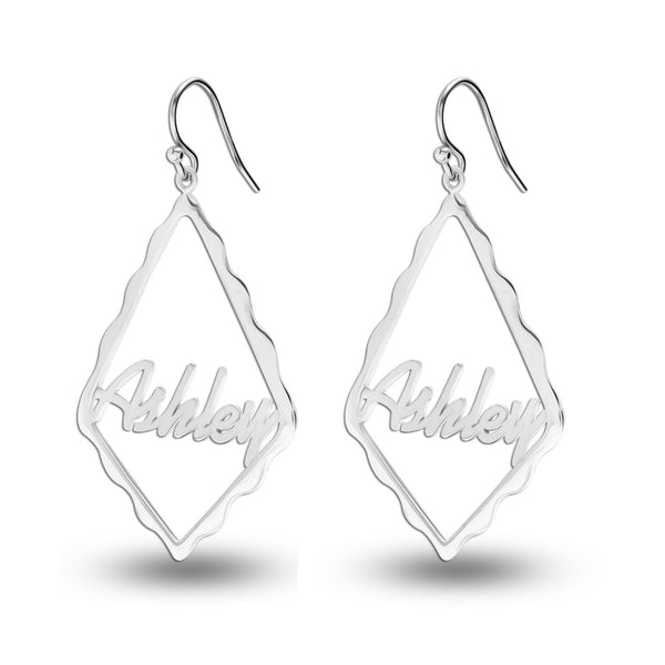 Personalised 925 Sterling Silver Name Rhombus Shape Earring for Teen Women
