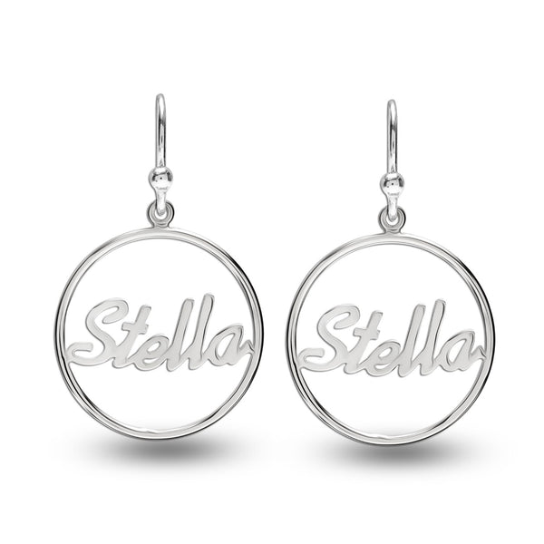 Personalised 925 Sterling Silver Name Round Shape Earring for Teen Women