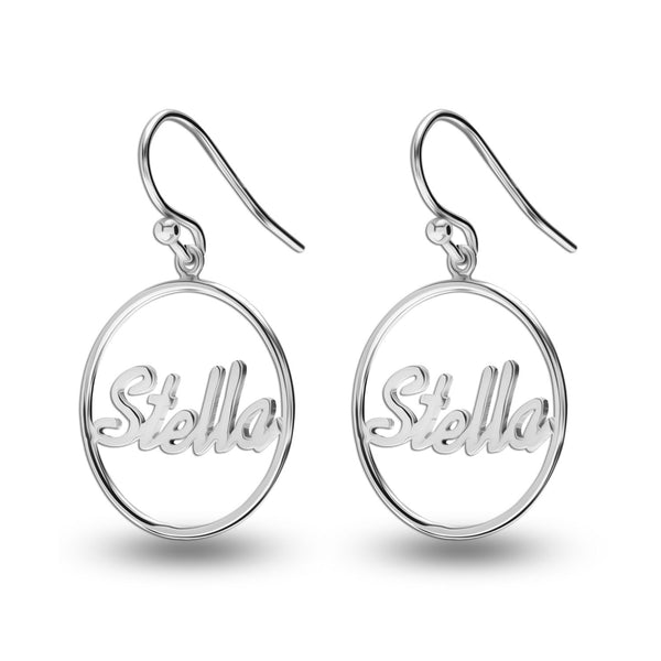 Personalised 925 Sterling Silver Name Round Shape Earring for Teen Women