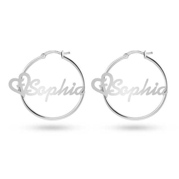 Personalised 925 Sterling Silver Heart Name ClickTop Hoop Earrings for Teen Women