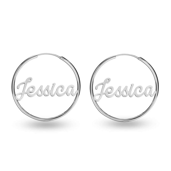 Personalised 925 Sterling Silver Name Endless Hoop Earrings with Personalised Photo & Message BOX for Teen Women