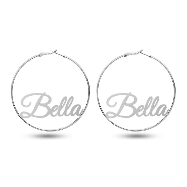 Personalised 925 Sterling Silver Name Clutchless Hoop Earrings with Personalised Photo & Message BOX for Teen Women