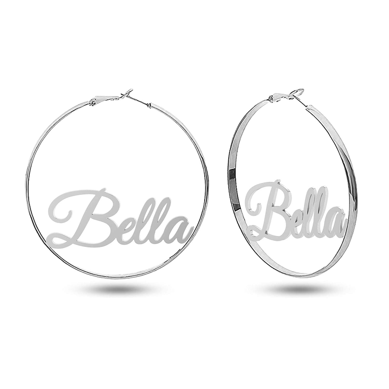Personalised 925 Sterling Silver Name Clutchless Hoop Earrings with Personalised Message BOX for Teen Women
